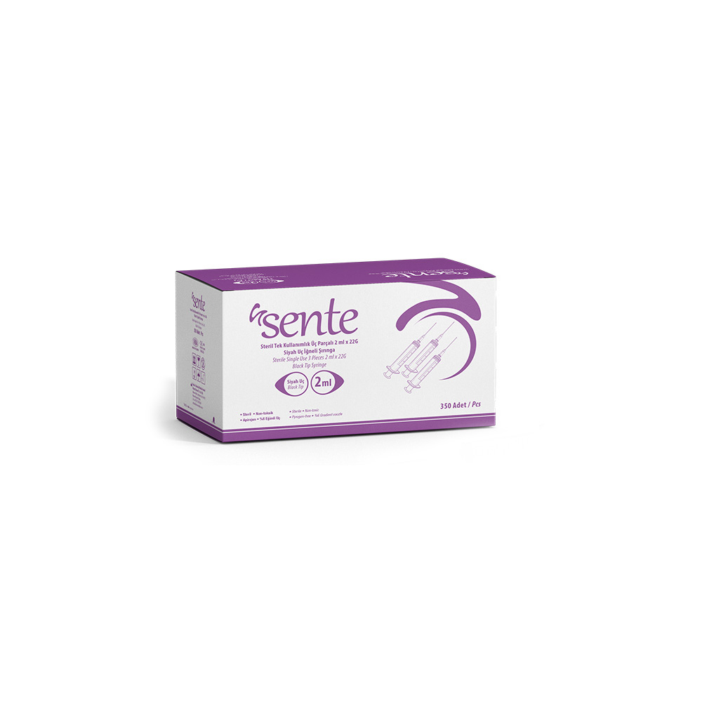 3 Parçalı 2 Ml Şırınga 22 G Siyah Uç Iğneli 350'Li Kutu