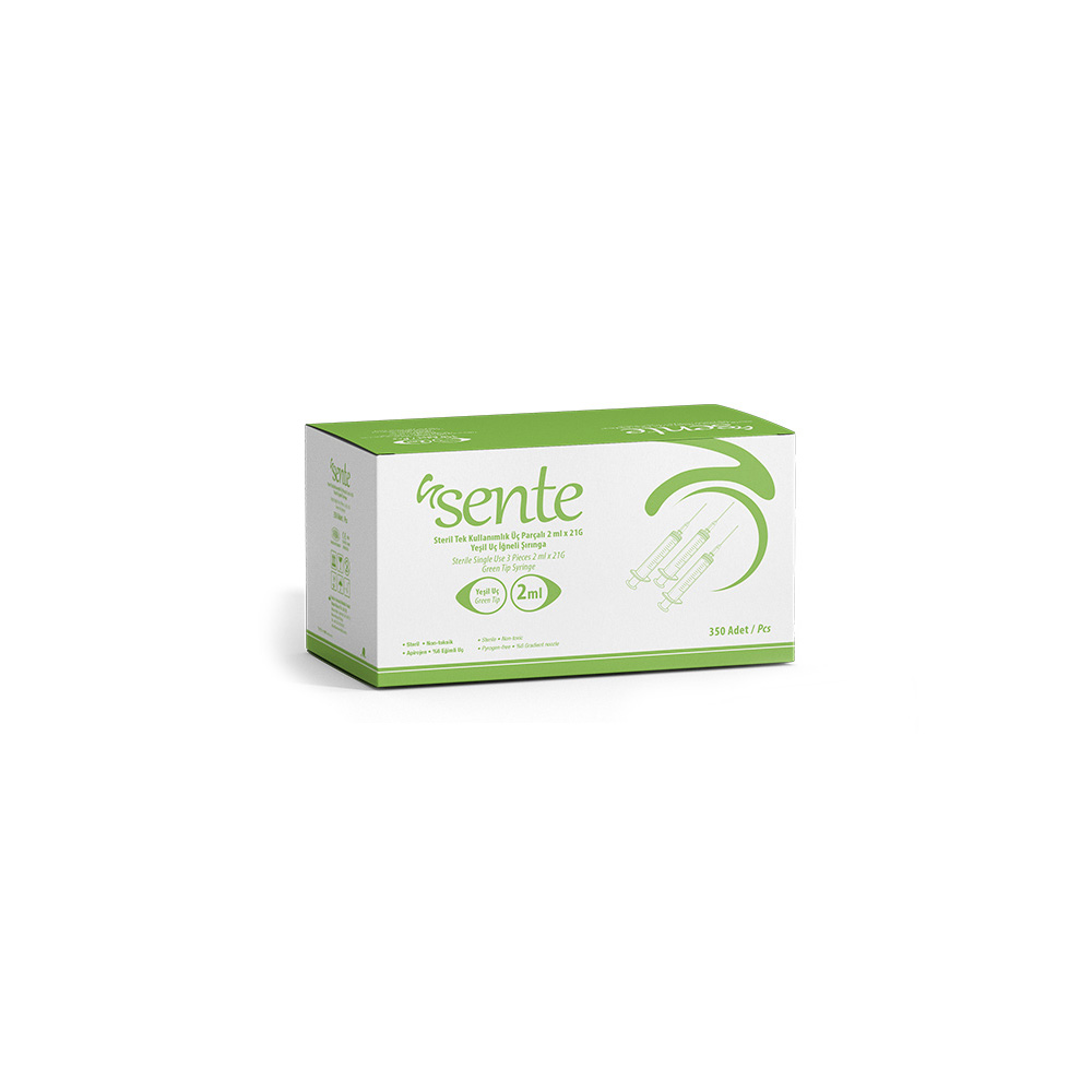 3 Parçalı 2 Ml Şırınga 21 G Yeşil Uç Iğneli 350'Li Kutu